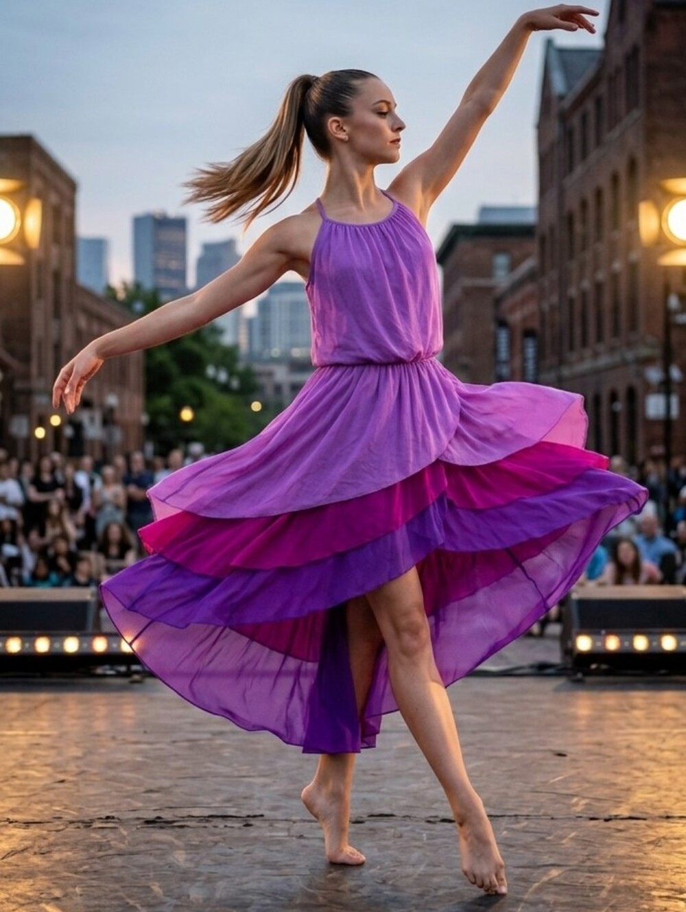 Balera Purple Ombre Tiered Chiffon Lyrical High-Low Dance Dress Costume